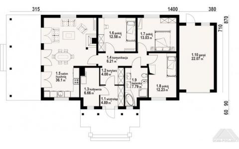 Dom mieszkalny - CHMIELÓW DWSGT 2095x1020 96.83 m²