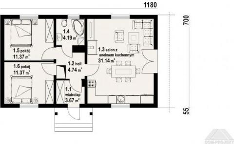 Dom mieszkalny - MIŁKÓW ŚREDNI DWS 1180x755 66.48 m²